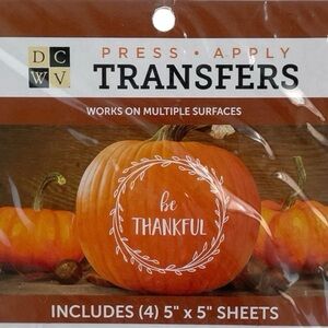DCWV Transfers Be Thankful Fall Thanksgiving Crafts Pumpkin DIY 4 Sheets Decals